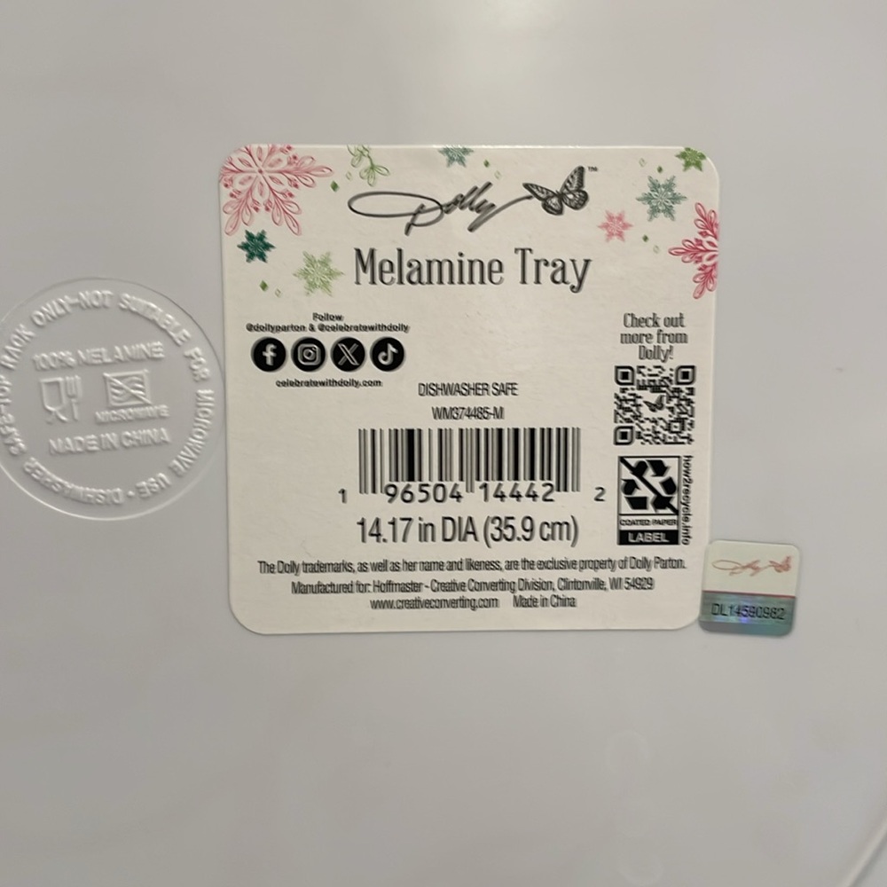 Dolly Parton Christmas Cheer Melamine Serving Tray 14" - Picture 3 of 6